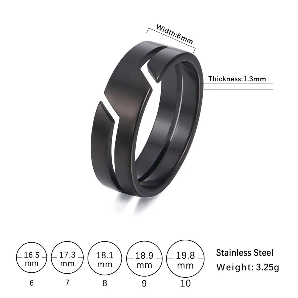 Close-up of Skyrim couple rings, stainless steel material with polished finish, showing geometric details.