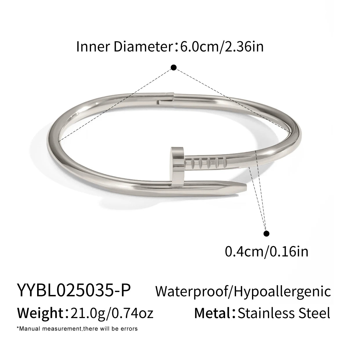 Vintage Minimalist Stainless Steel Nail Bangle – Waterproof Charm Jewelry