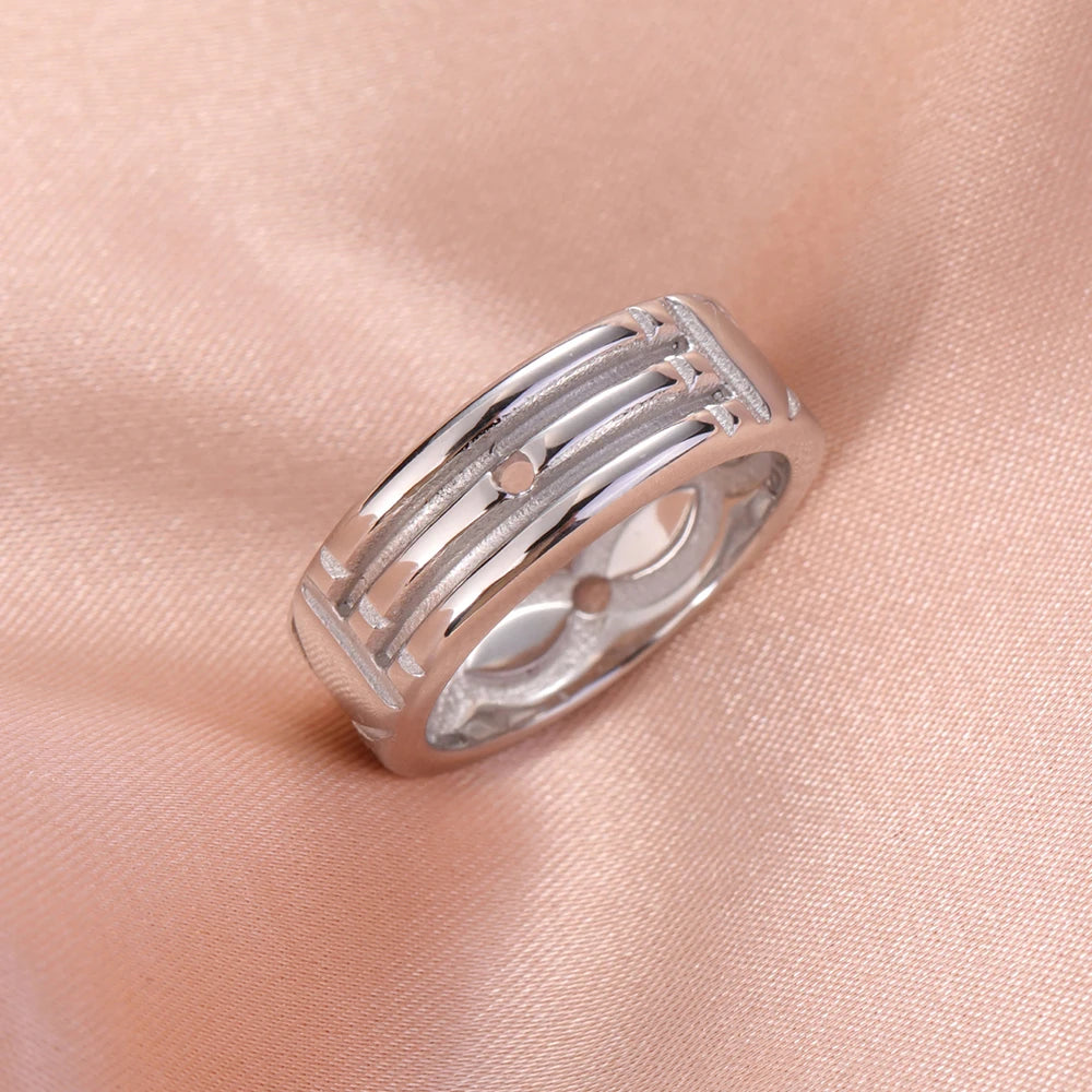 Atlantis Stainless Steel Amulet Ring – Wide Minimalist Fashion Band for Men & Women