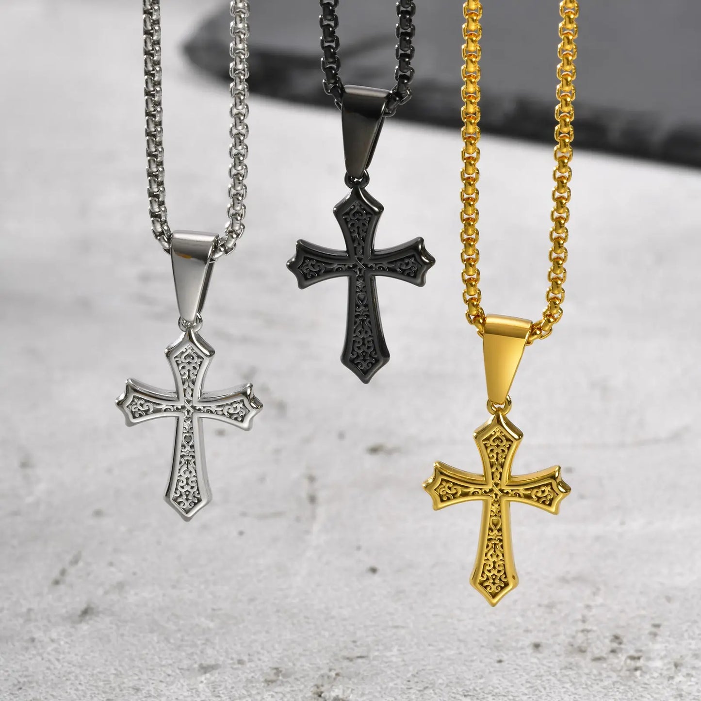 Front View of Cross Pendant Necklace, Solid Metal