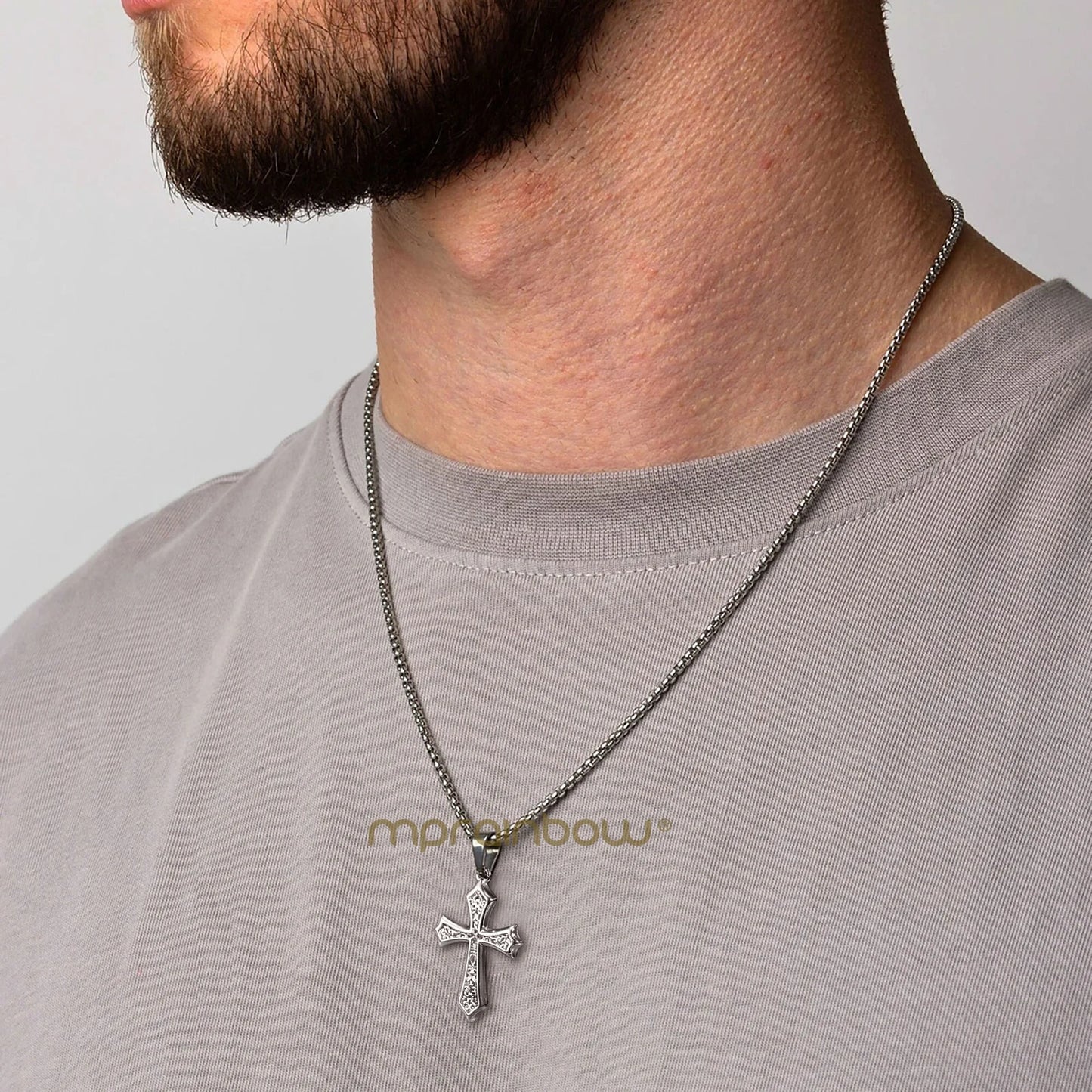 Christian Cross Pendant Worn on Neck by Men, Solid Metal