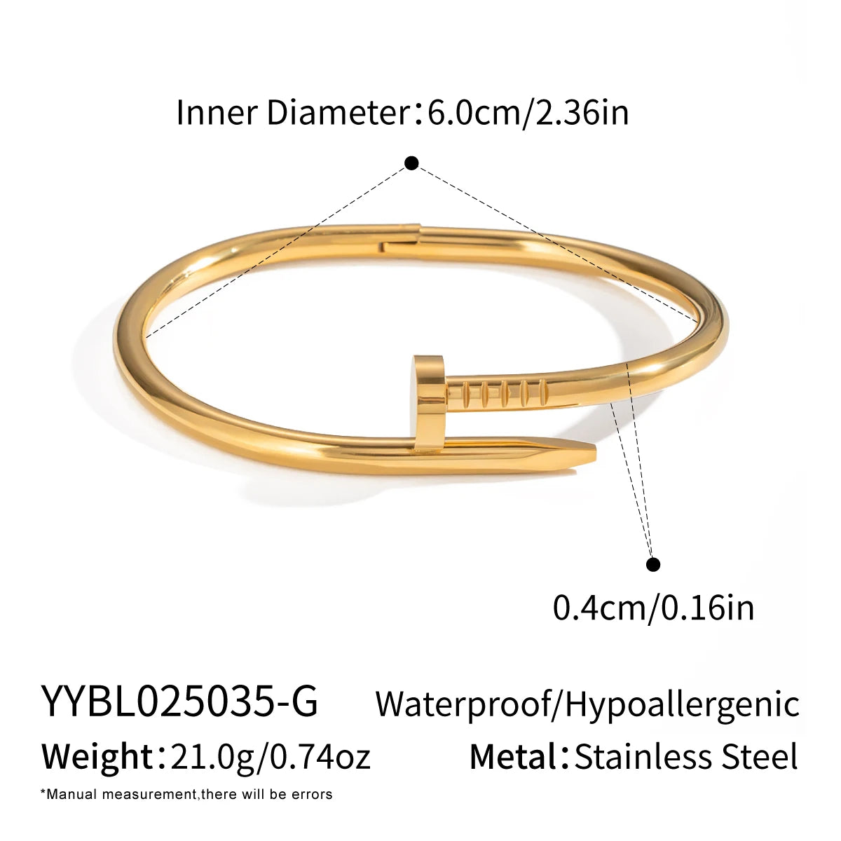 Vintage Minimalist Stainless Steel Nail Bangle – Waterproof Charm Jewelry