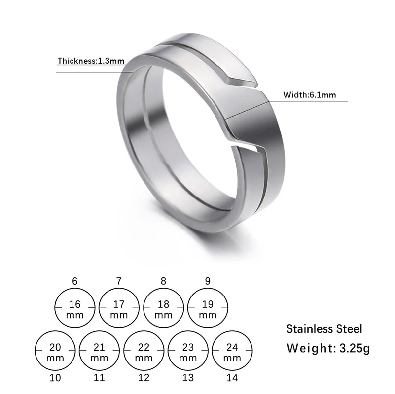Close-up of Skyrim couple rings, stainless steel material with polished finish, showing geometric details.
