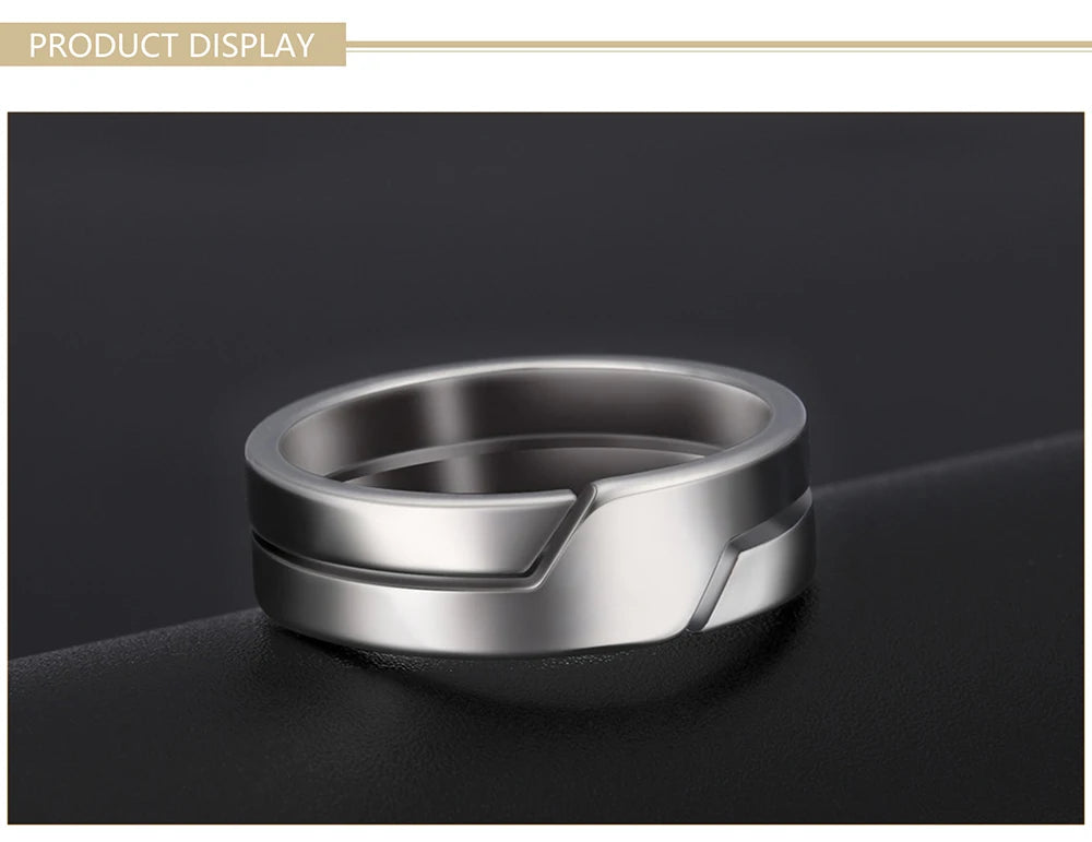 Top and side view of Skyrim couple rings, highlighting sleek design and metal texture.
