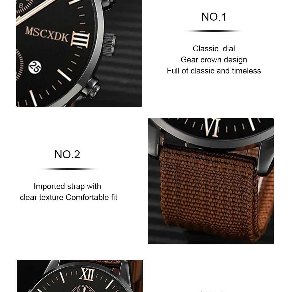 Men’s Quartz Watch Set – Business Casual Fashion Wristwatches with Calendar Bracelet Accessories