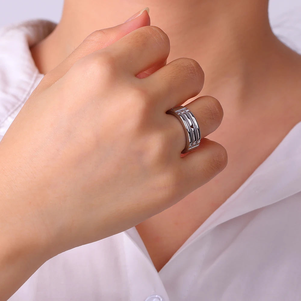 Atlantis Stainless Steel Amulet Ring – Wide Minimalist Fashion Band for Men & Women