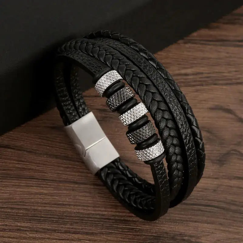 Side Macro of Handwoven Leather Bracelet, Fashion Men’s Accessory
