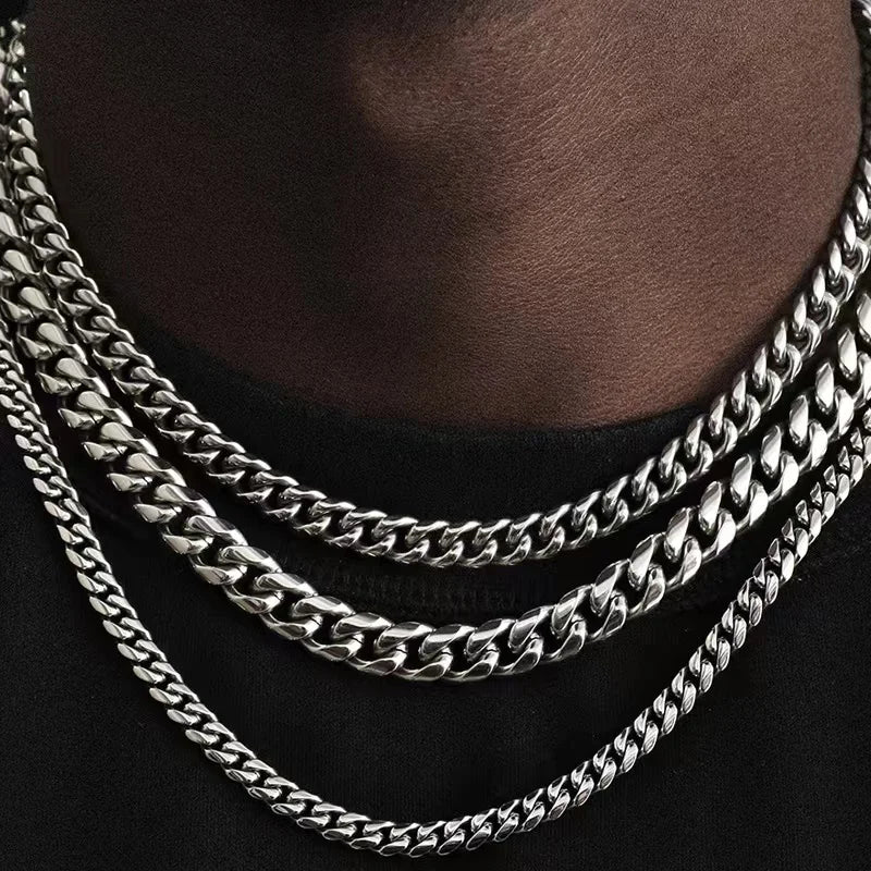 Full Outfit Shot with 3-7mm SIlver Cuban Necklace on Neck