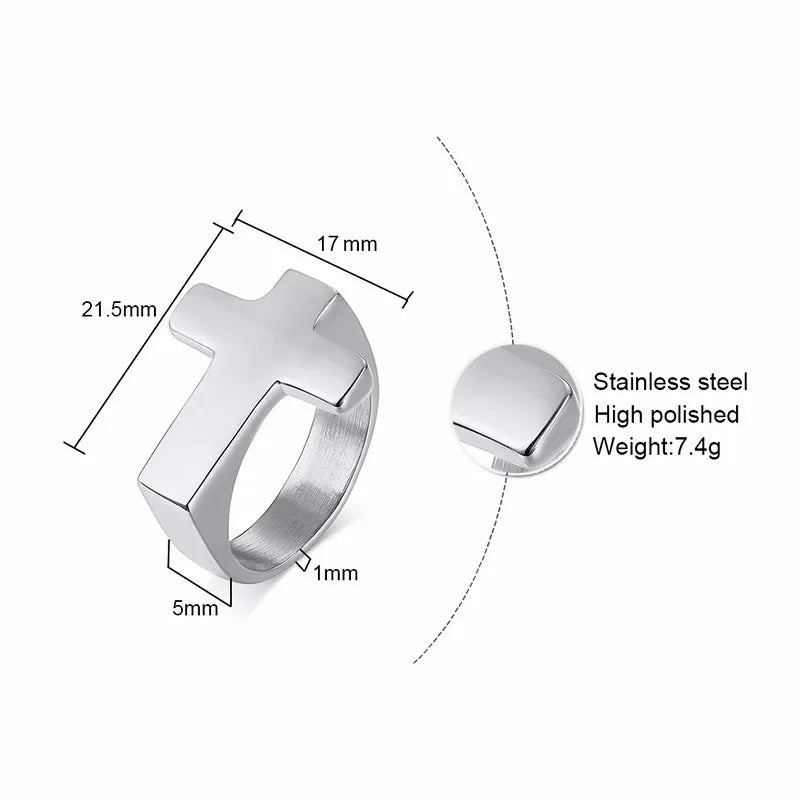 Close-up Silver Punk Cross Ring, Waterproof Stainless Steel