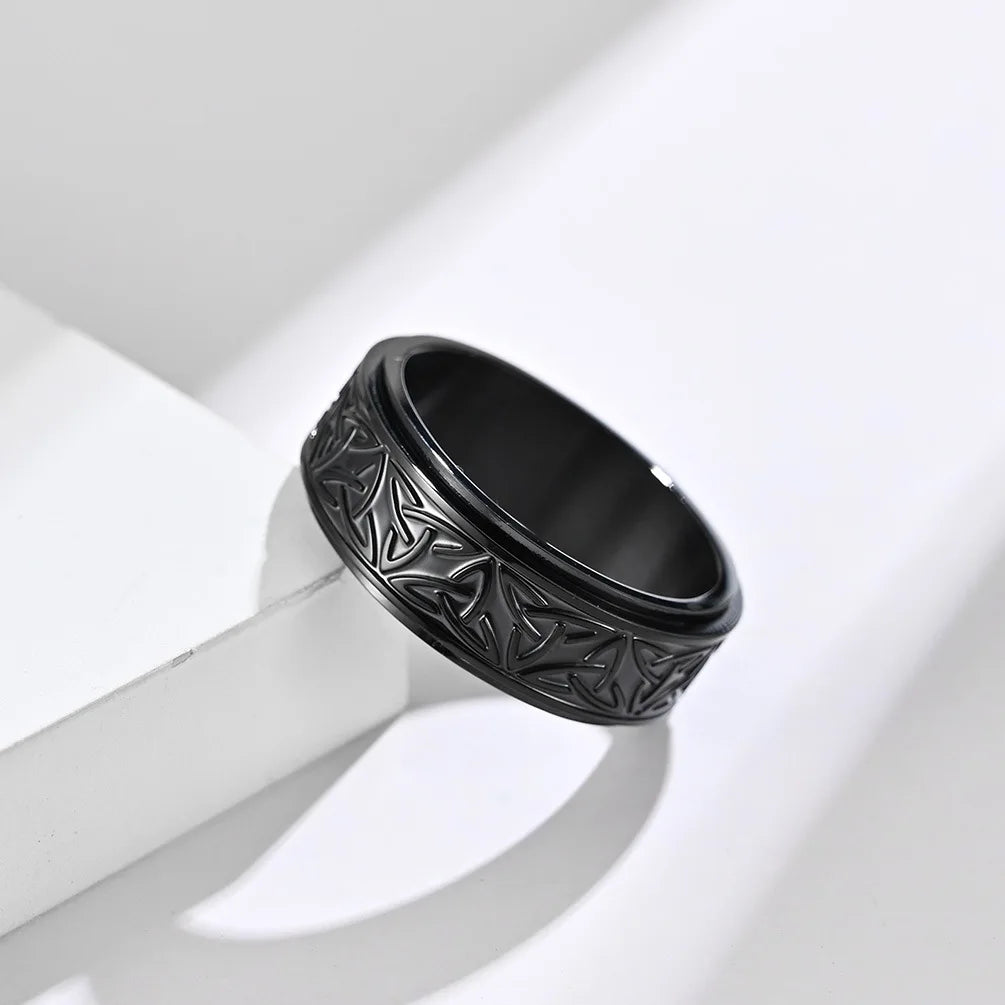 Side View of Viking Ring, Stainless Steel, Rotating Design