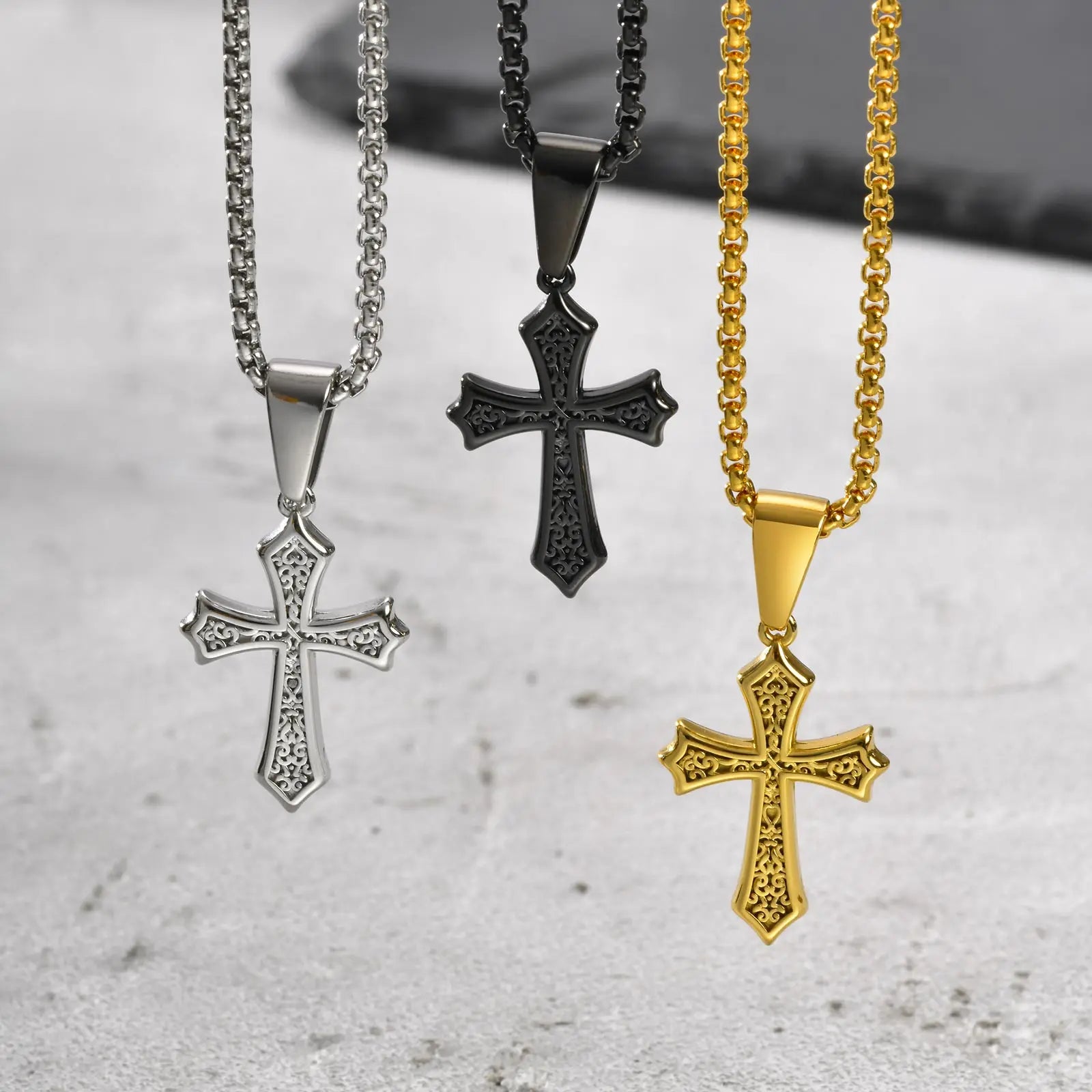 Front View of Cross Pendant Necklace, Solid Metal