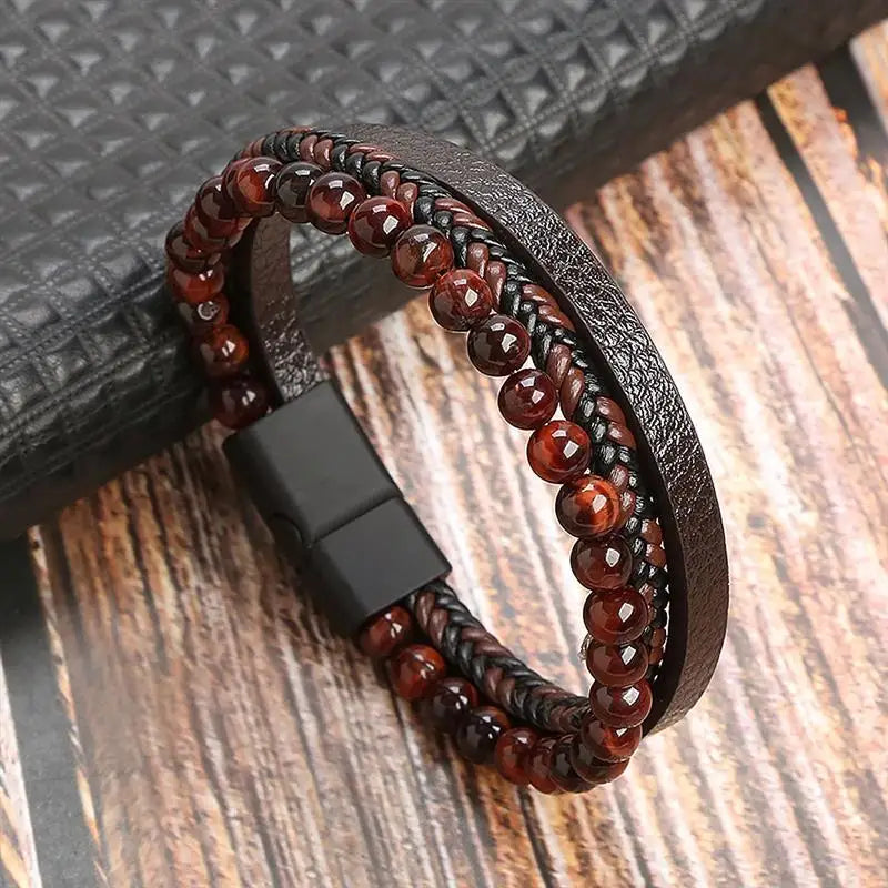 Top View of Handwoven Leather Bracelet, Classic Men’s Jewelry