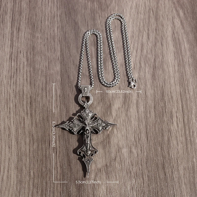 Size View of Skull Cross Necklace, Gothic Design, Detail Shot