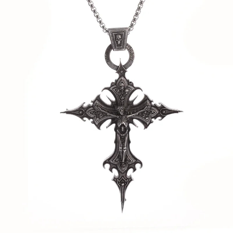 Close-up of Skull Jesus Cross Necklace, Men’s Jewelry