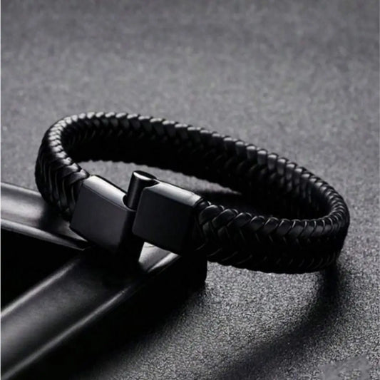 Retro Men's Leather Open Bangle, Simple Multi-Size Woven Leather Hand Rope, Outdoor Sports Gift
