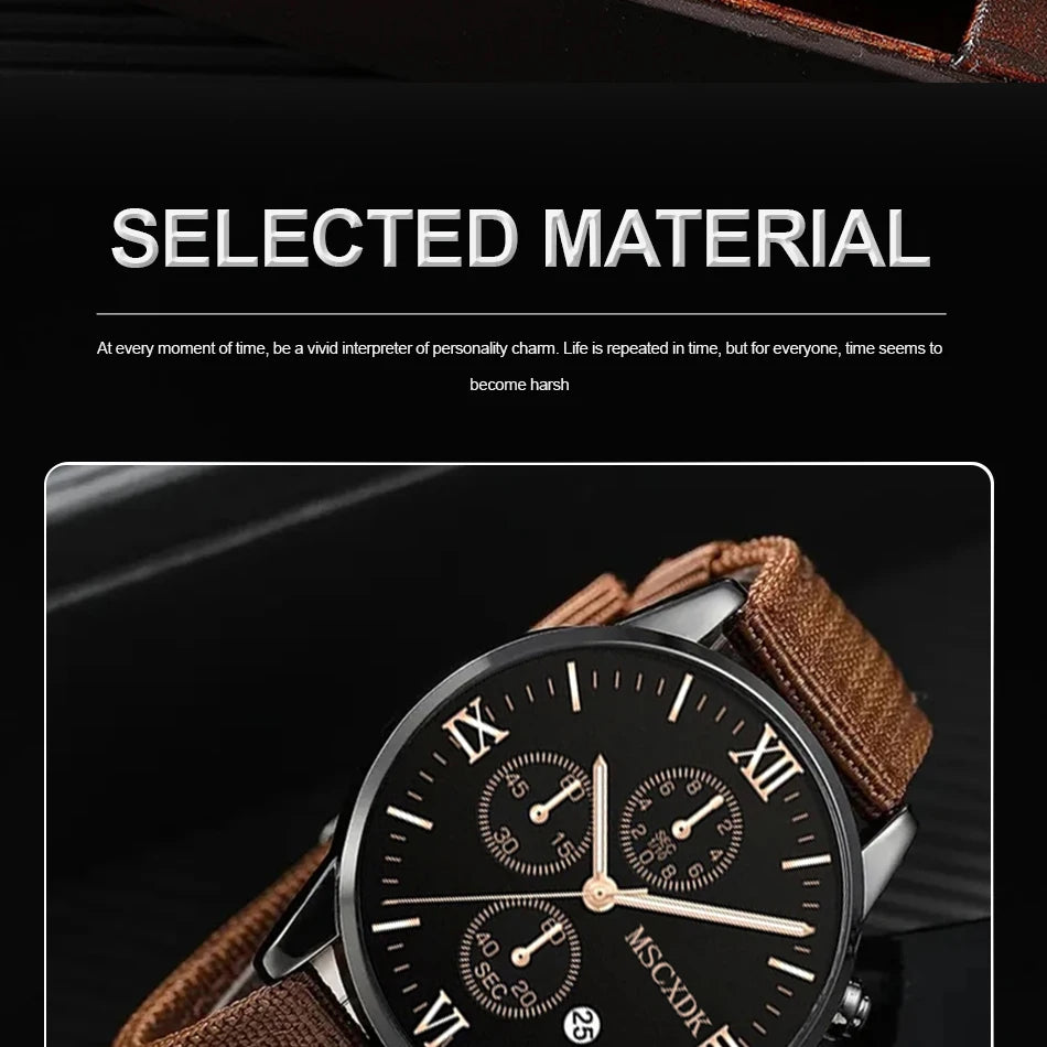 Men’s Quartz Watch Set – Business Casual Fashion Wristwatches with Calendar Bracelet Accessories