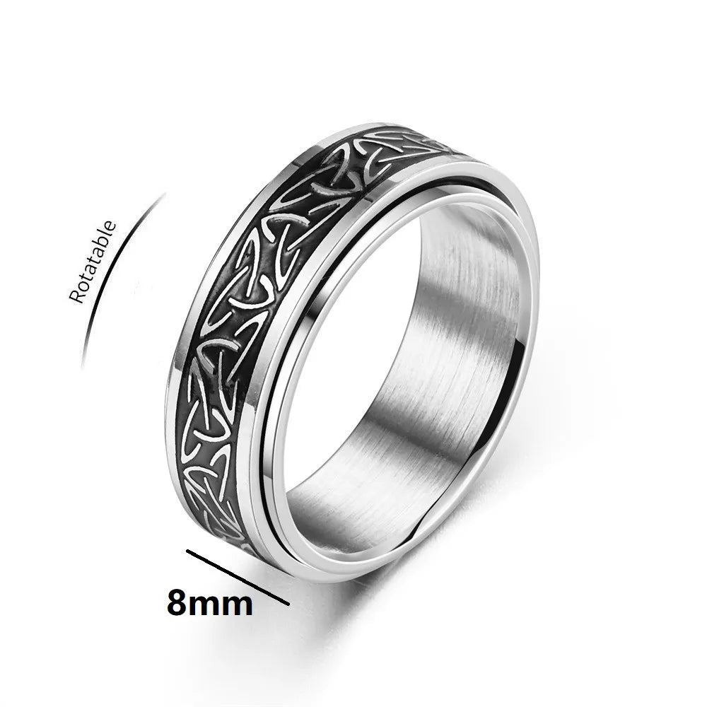 Close-up of Silver Viking Celtic Knot Spinning Ring, Stainless Steel
