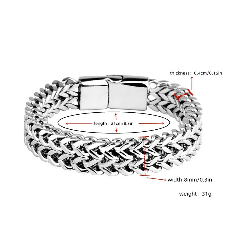Size View of Braided Stainless Steel Bracelet, Double Row Design
