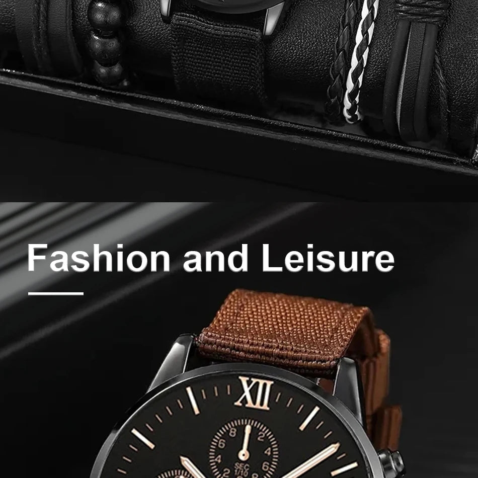 Men’s Quartz Watch Set – Business Casual Fashion Wristwatches with Calendar Bracelet Accessories