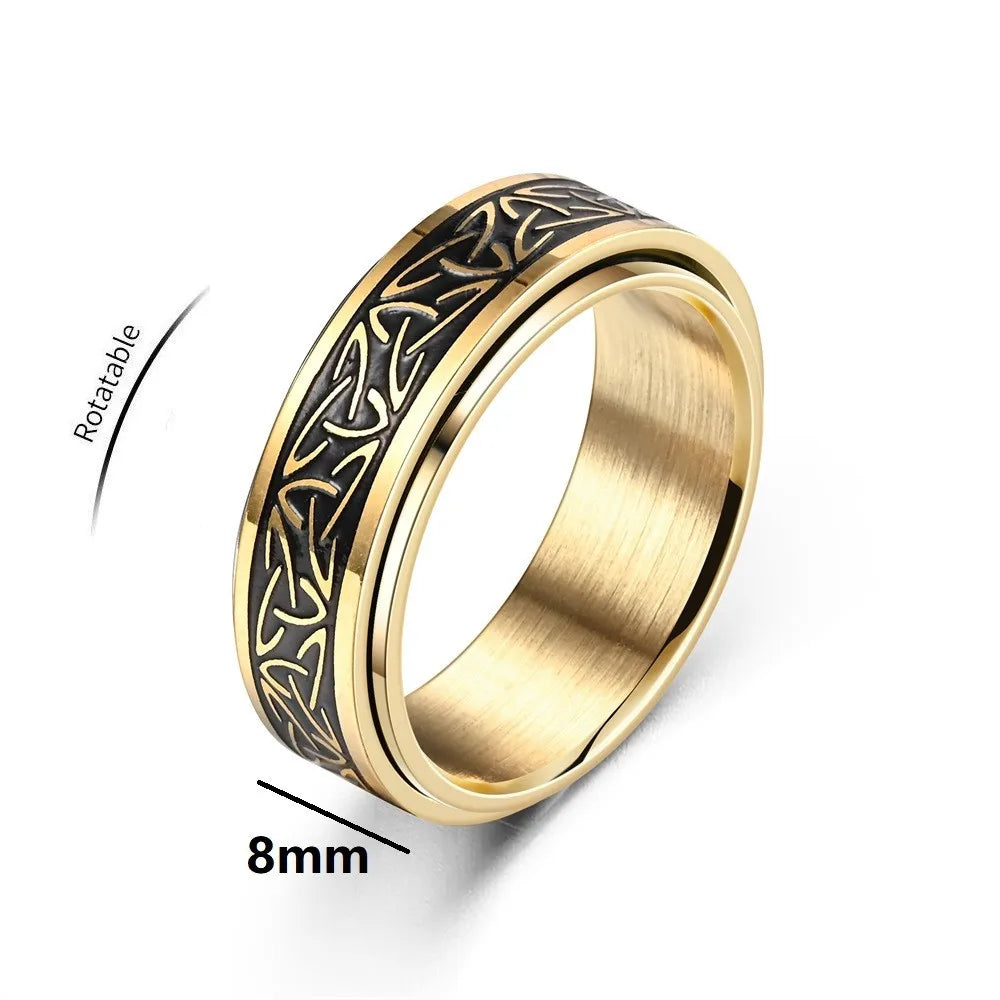 Close-up of Gold Viking Celtic Knot Spinning Ring, Stainless Steel
