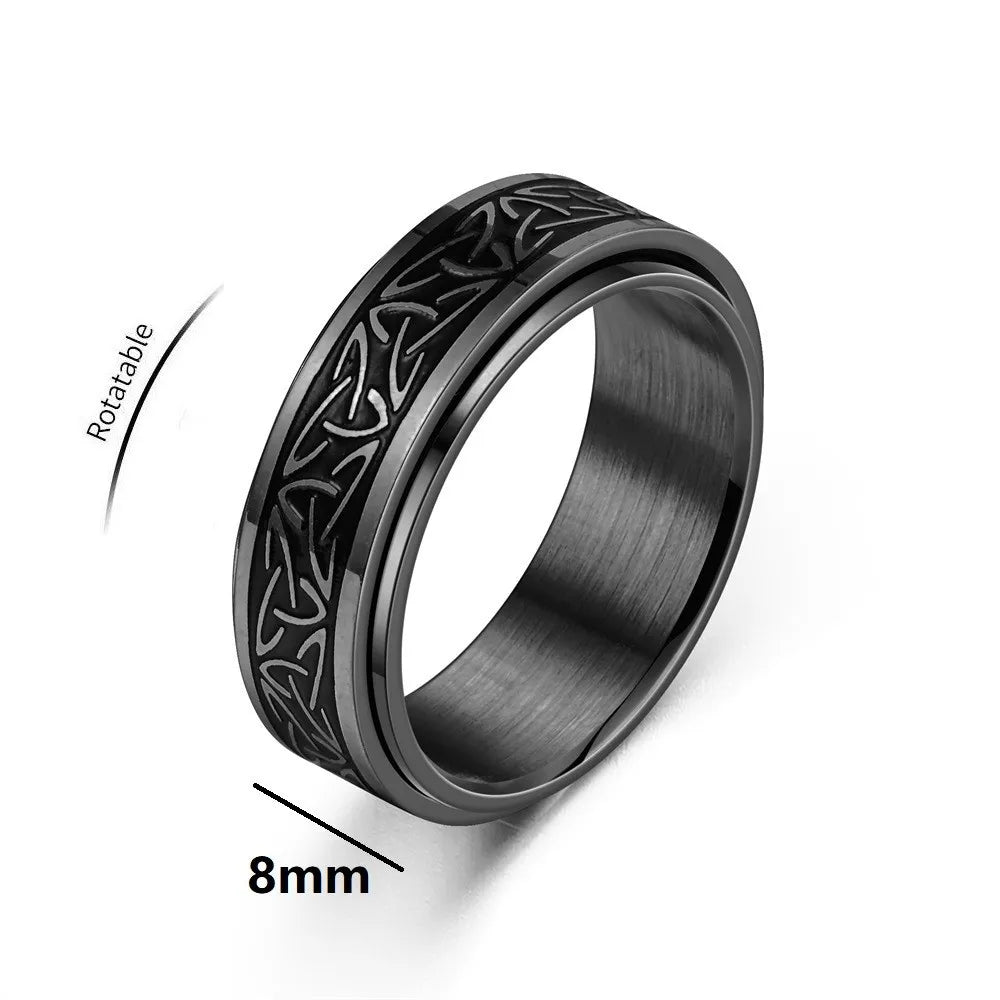 Close-up of Black Viking Celtic Knot Spinning Ring, Stainless Steel