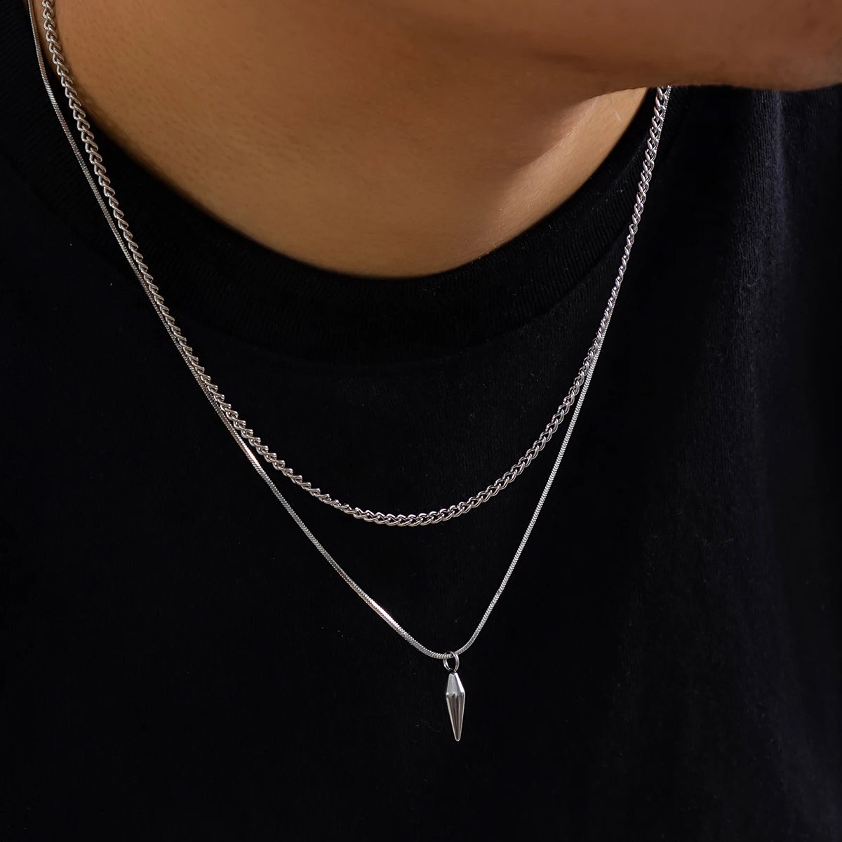 Unisex Punk Style Necklace – Stainless Iron Alloy Pendant with Thin Link Chain, Party and Daily Fashion Jewelry