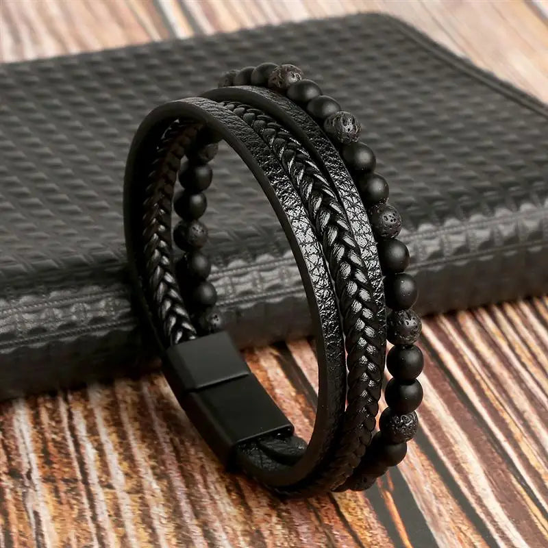 Top View of Handwoven Leather Bracelet, Classic Men’s Accessory