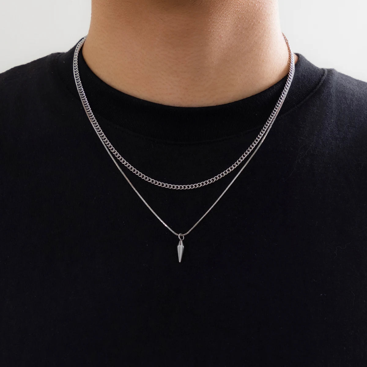 Fashion Geometric Pendant Necklace – Vintage Silver Iron Alloy Link Chain Choker for Men and Women